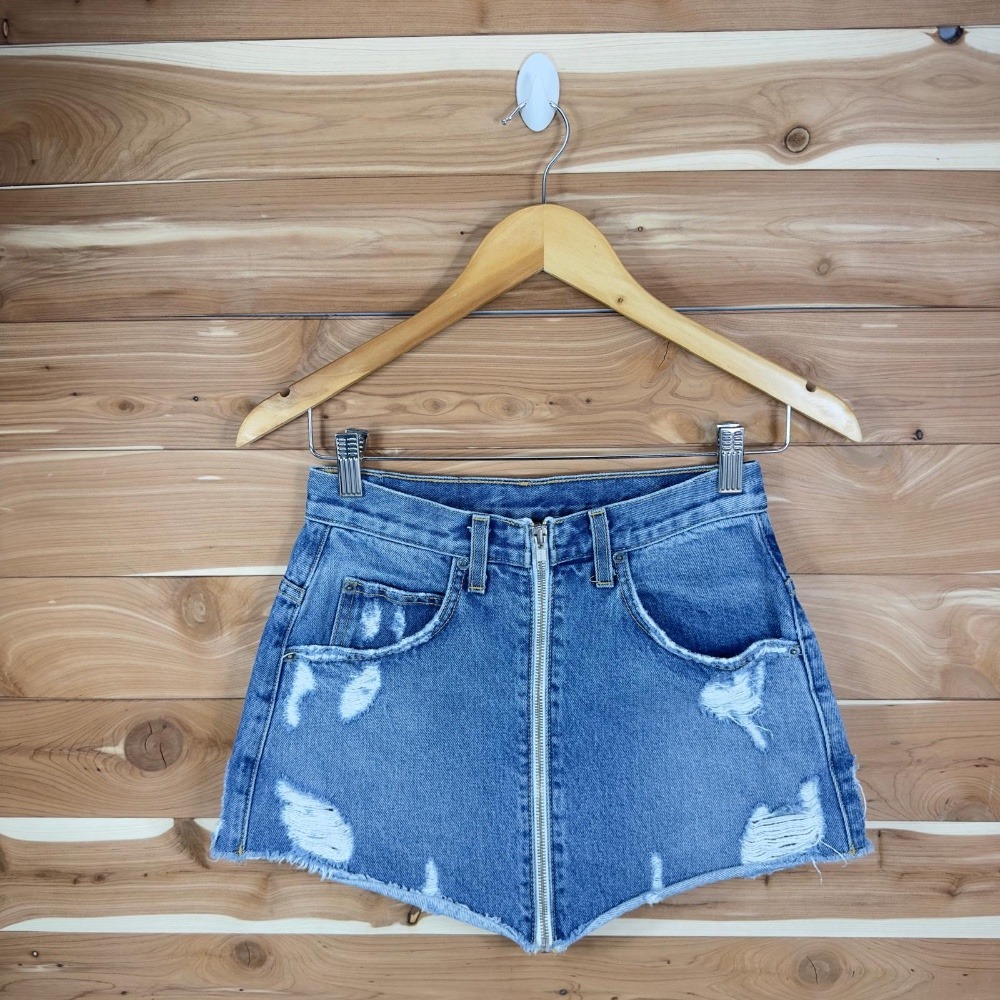 Carmar Blue Mini Skirt Distressed Denim